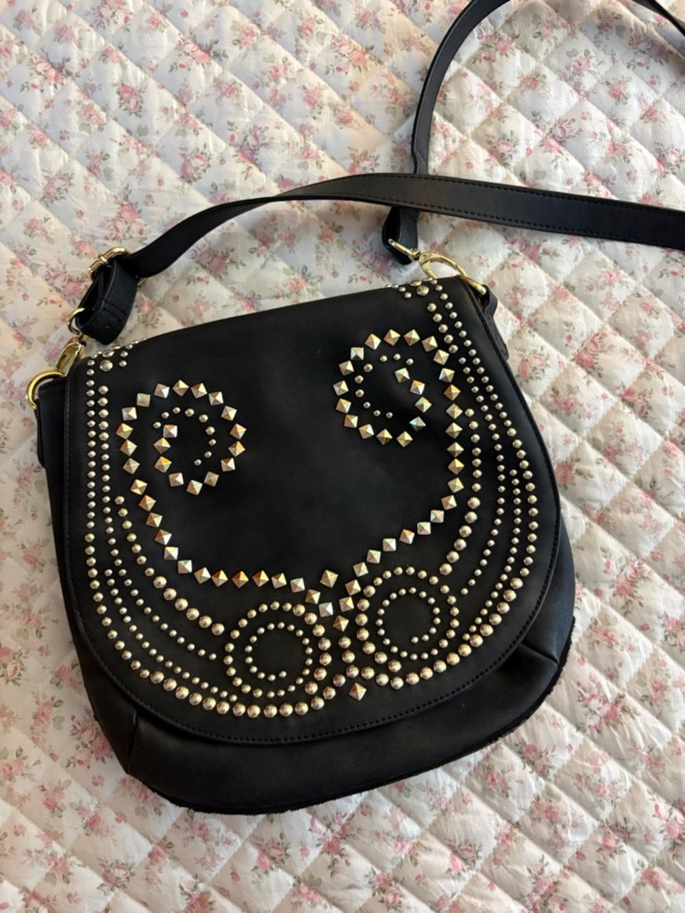 Imoshion Black Crossbody with Gold Stud Swirl Accents